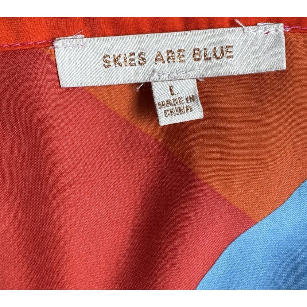 Skies Are Blue Women's Vibrant Color Block Puff Sleeve V-neck Peplum Top Sz L - Picture 2 of 6